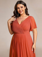 Chiffon Dress V-Neck Short Sleeve Hi-Lo Hem