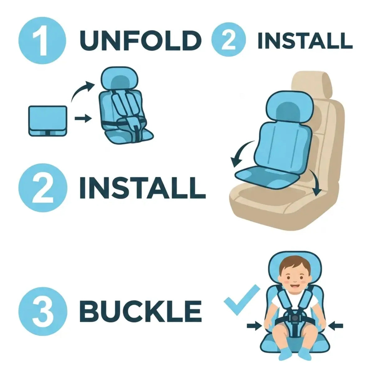 Child Car Booster Seat Foldable Portable 5-Point Harness