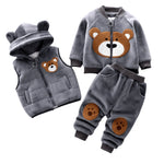 Children’s Fleece Outfit Set Bear Print 3-Piece Warm Outfit