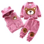 Children’s Fleece Outfit Set Bear Print 3-Piece Warm Outfit