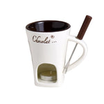 Chocolate Fondue Mug Ceramic Candle-Heated Base Stainless Steel Fork