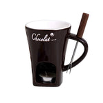 Chocolate Fondue Mug Ceramic Candle-Heated Base Stainless Steel Fork