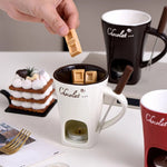 Chocolate Fondue Mug Ceramic Candle-Heated Base Stainless Steel Fork