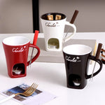 Chocolate Fondue Mug Ceramic Candle-Heated Base Stainless Steel Fork