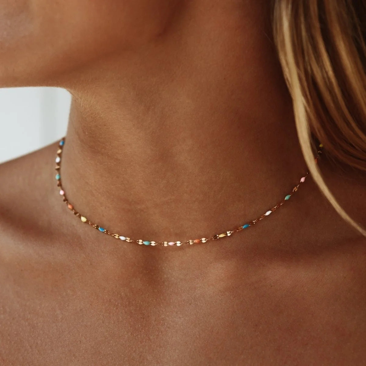 Choker Necklace Multicolor Resin Beads Adjustable Fit