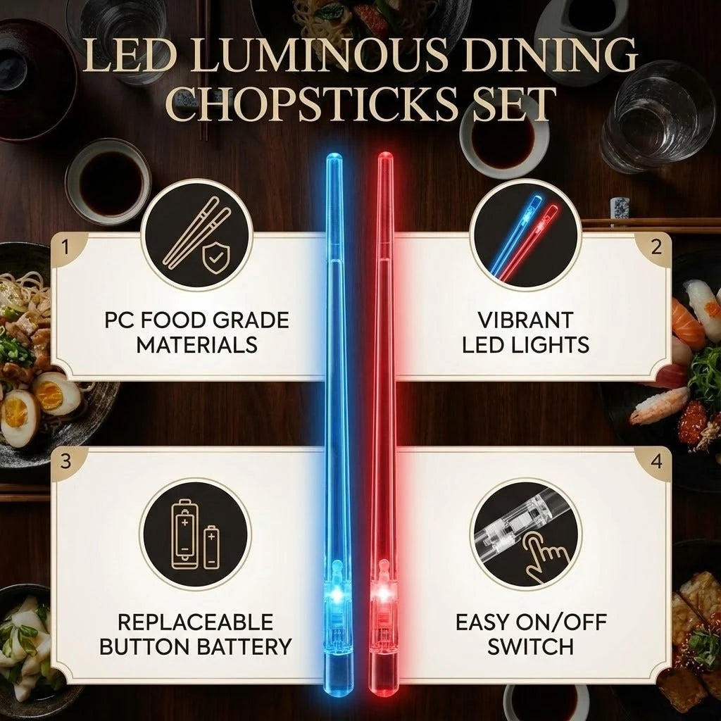 Chopsticks Set Built-In LED Lighting Reusable ABS 10.24 Inch