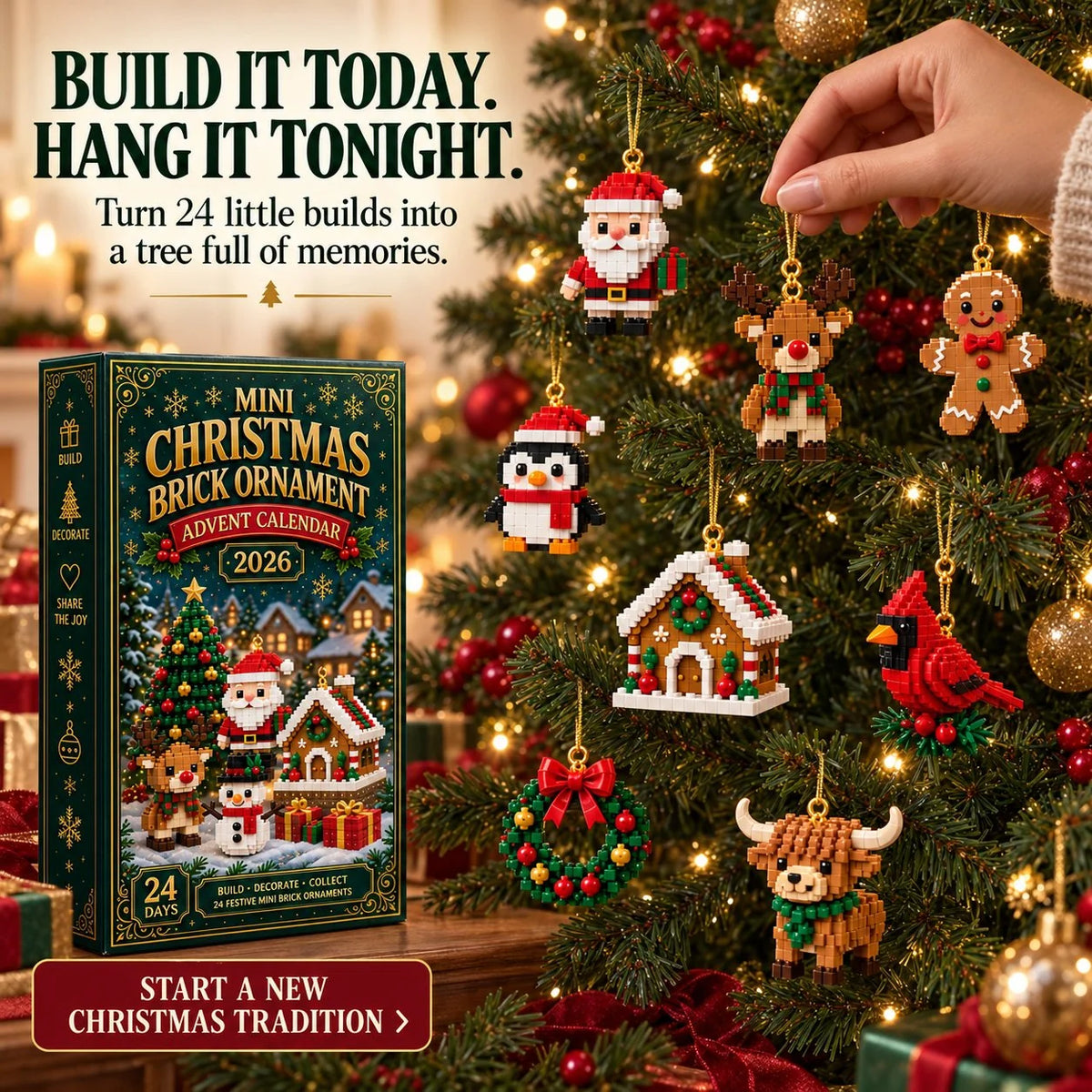Christmas Advent Calendar 24 Mini Building Sets Hanging Ornaments