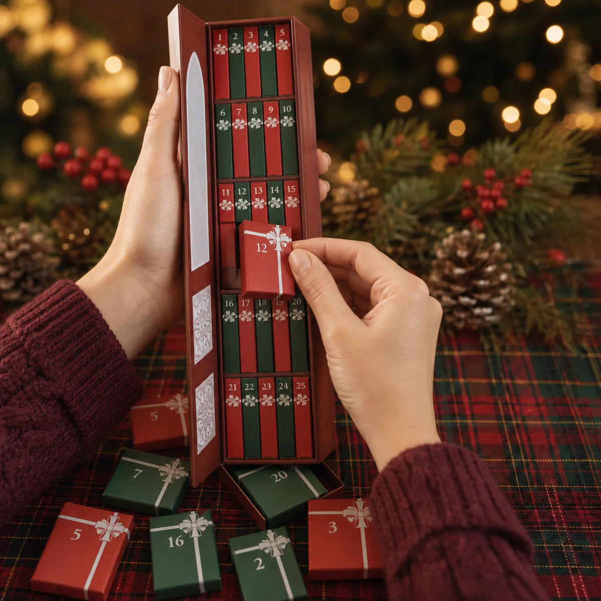 Christmas Advent Calendar 24 Miniature Book Ornaments Reusable