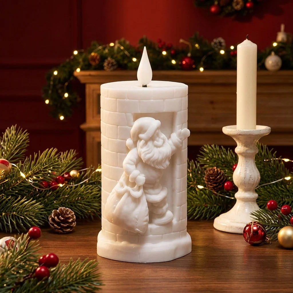 Christmas Candle Santa Motif Even-Burning Fine Wax