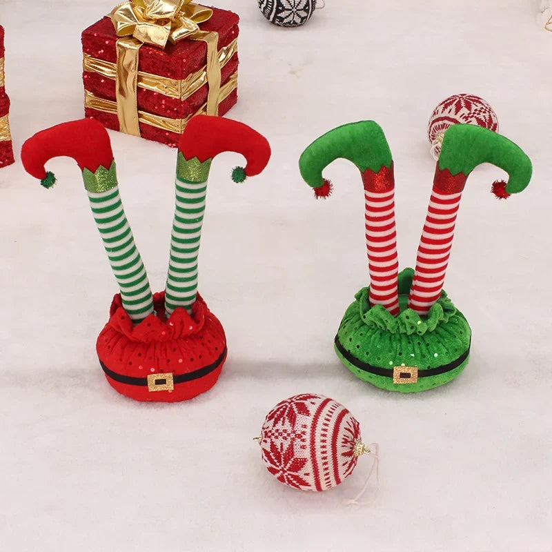 Christmas Elf Figure Movable Striped Legs Soft Plush