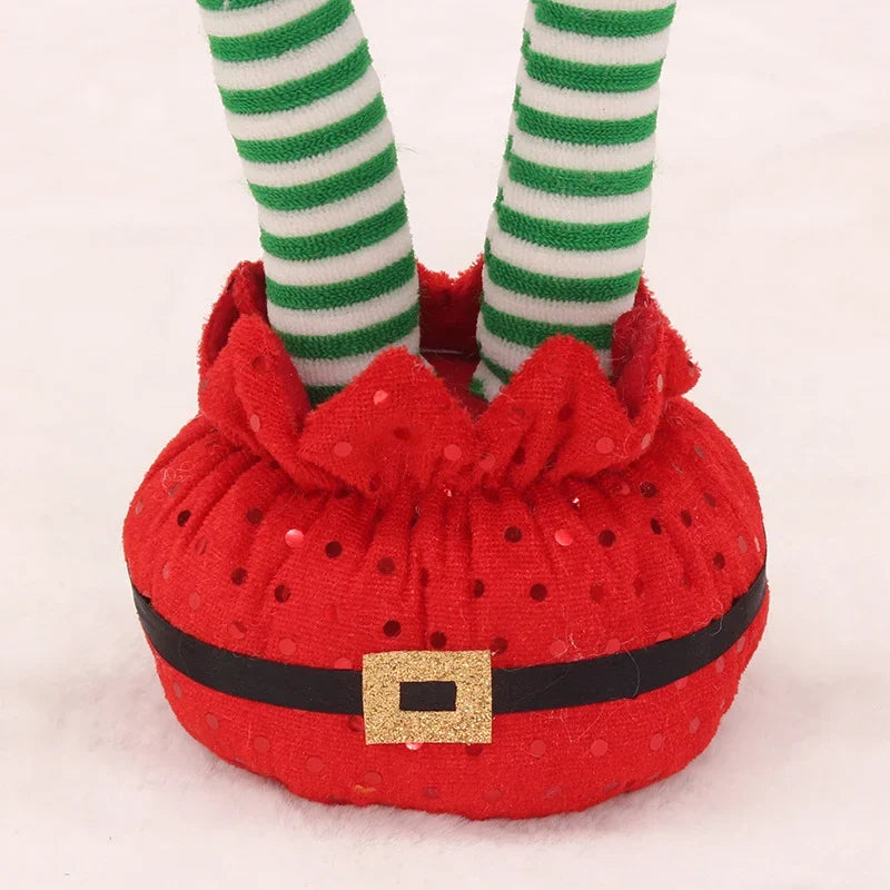 Christmas Elf Figure Movable Striped Legs Soft Plush