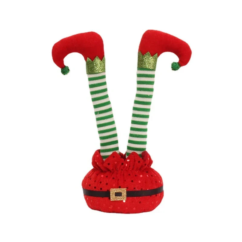Christmas Elf Figure Movable Striped Legs Soft Plush