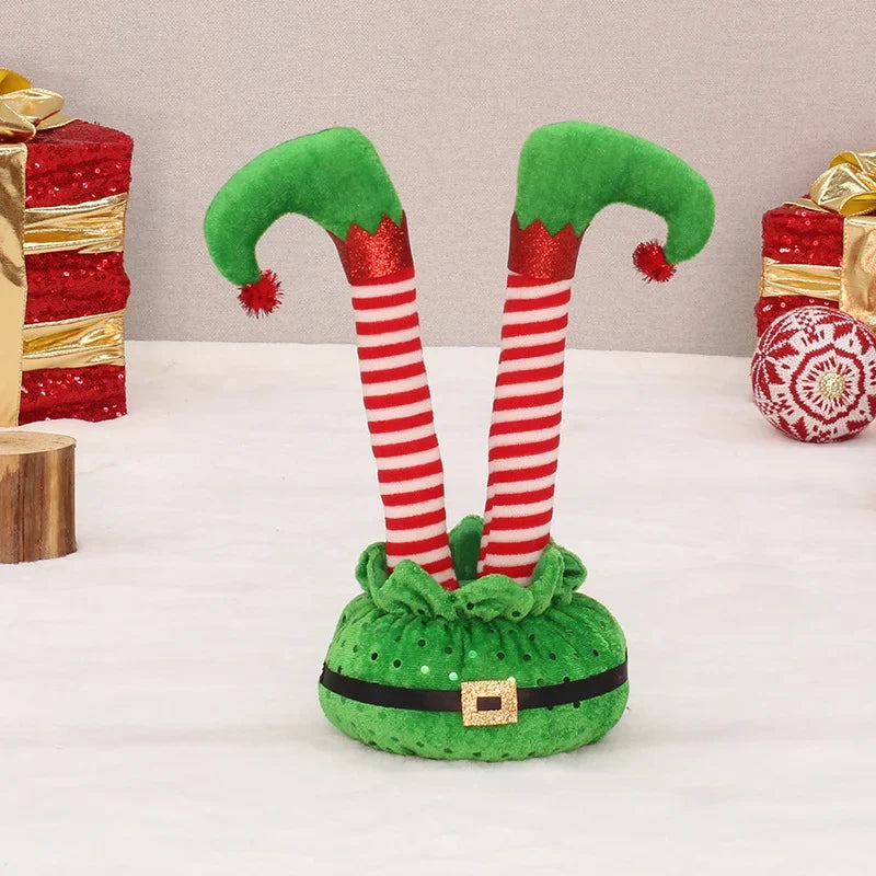 Christmas Elf Figure Movable Striped Legs Soft Plush