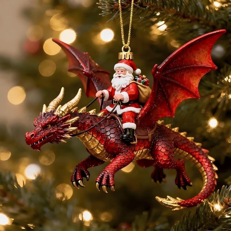 Christmas Figurine Durable Polyresin Santa On Dragon