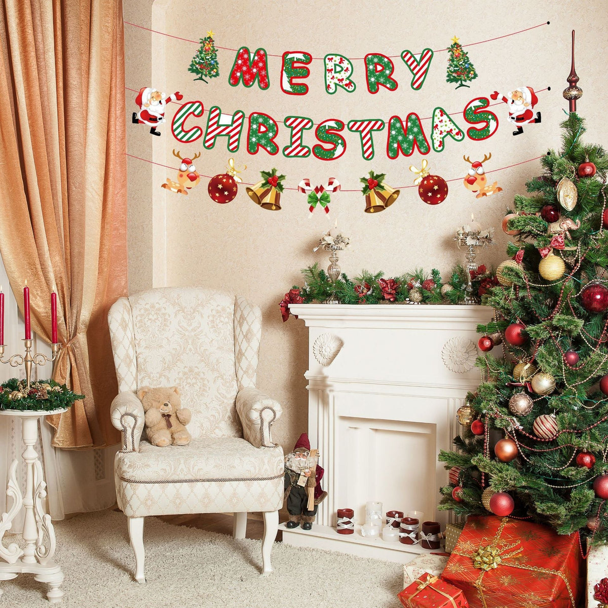 Christmas Garland Glittering Letters Sturdy Cardboard Indoor & Outdoor