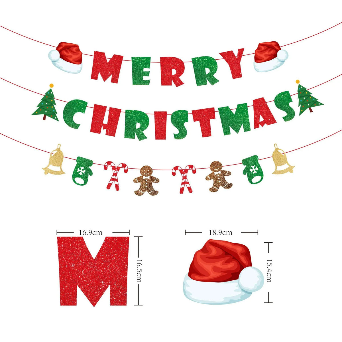 Christmas Garland Glittering Letters Sturdy Cardboard Indoor & Outdoor