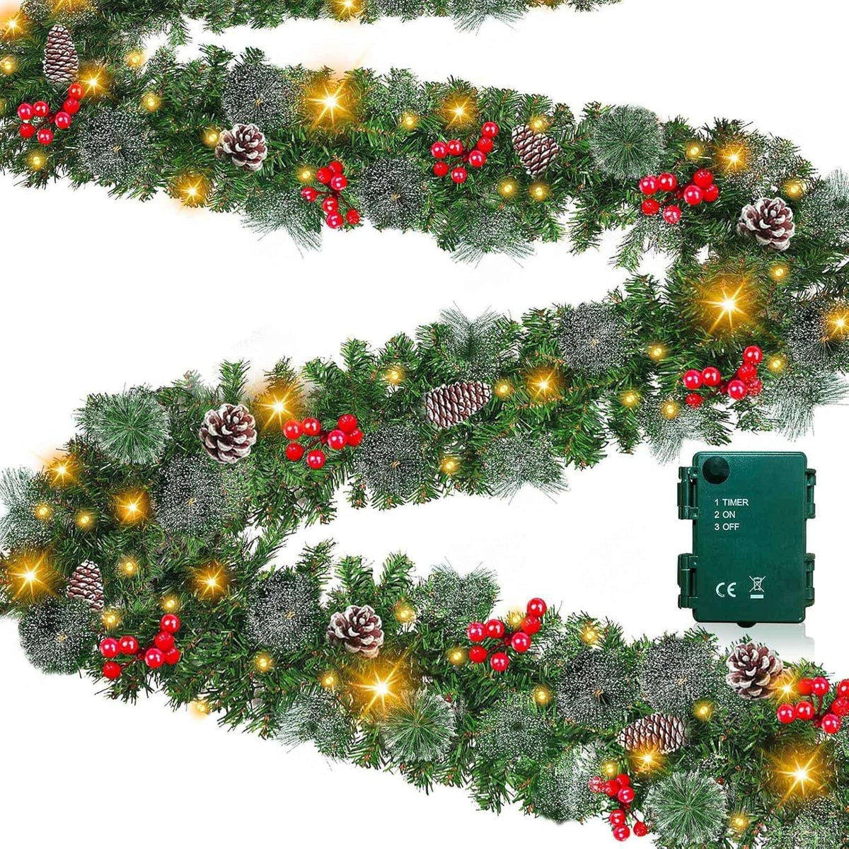 Christmas Garland LED Timer & Weatherproof