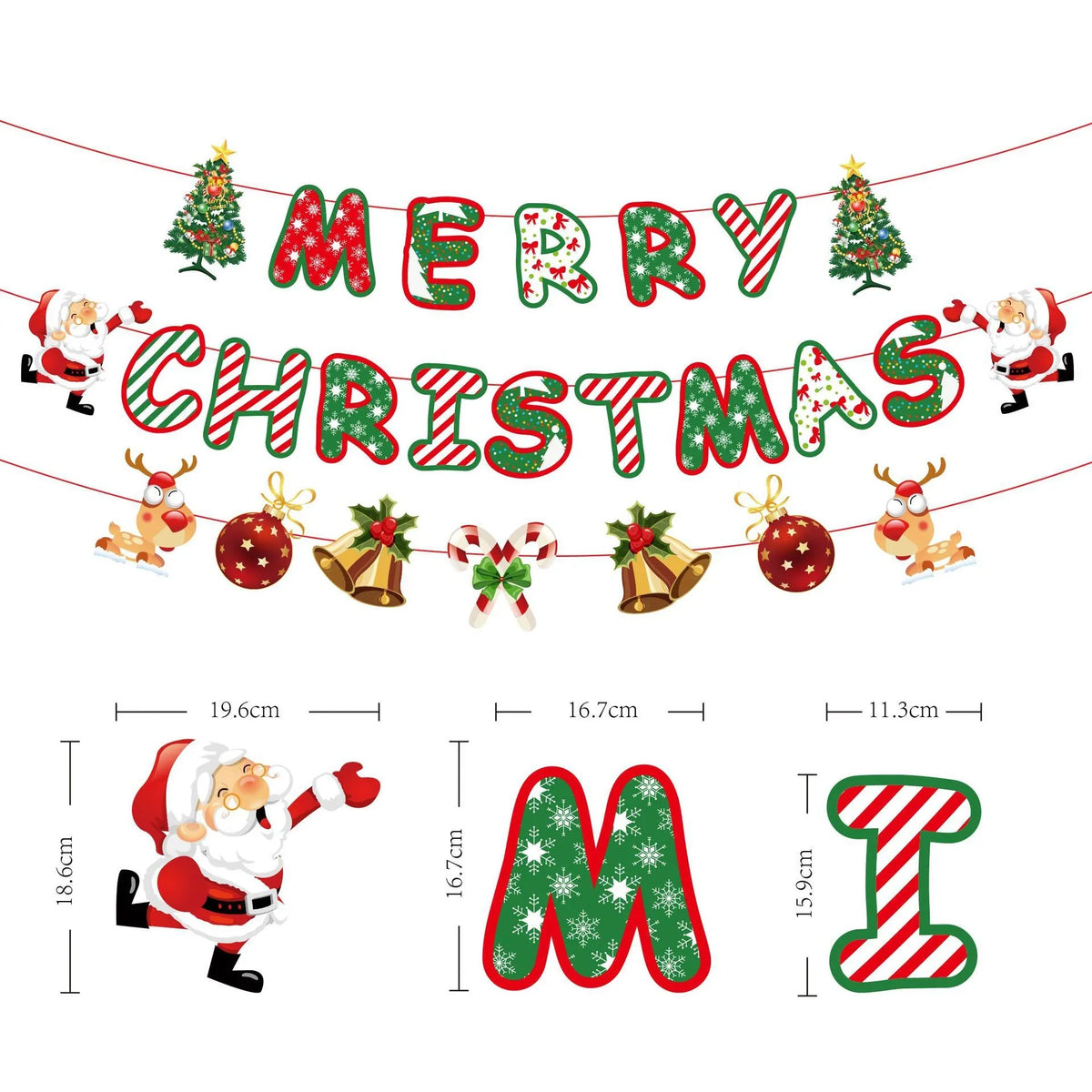 Christmas Garland Pre-Strung Glitter Letters Indoor Outdoor