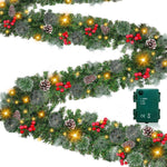 Christmas Garland Warm LED Pinecones & Berries Timer