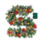 Christmas Garland Warm LED Pinecones & Berries Timer