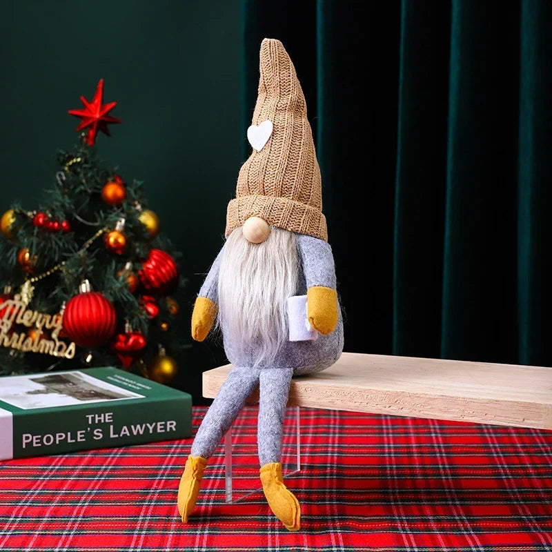 Christmas Gnome Figure Handcrafted Tall Hat Soft Gray Beard