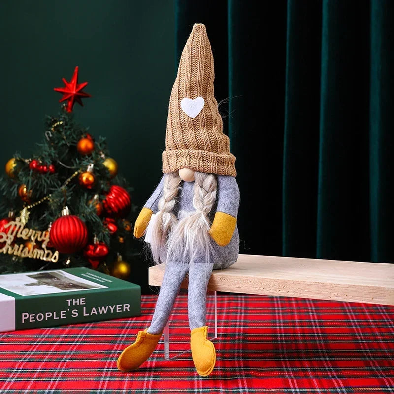 Christmas Gnome Figure Handcrafted Tall Hat Soft Gray Beard