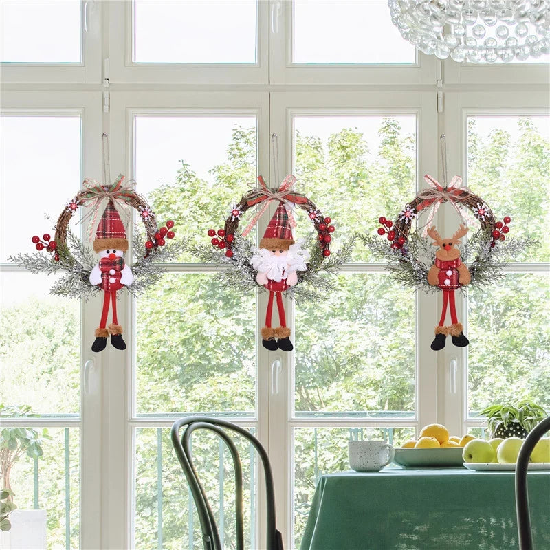 Christmas Hanging Wreath Santa & Holly Durable Easy Hang