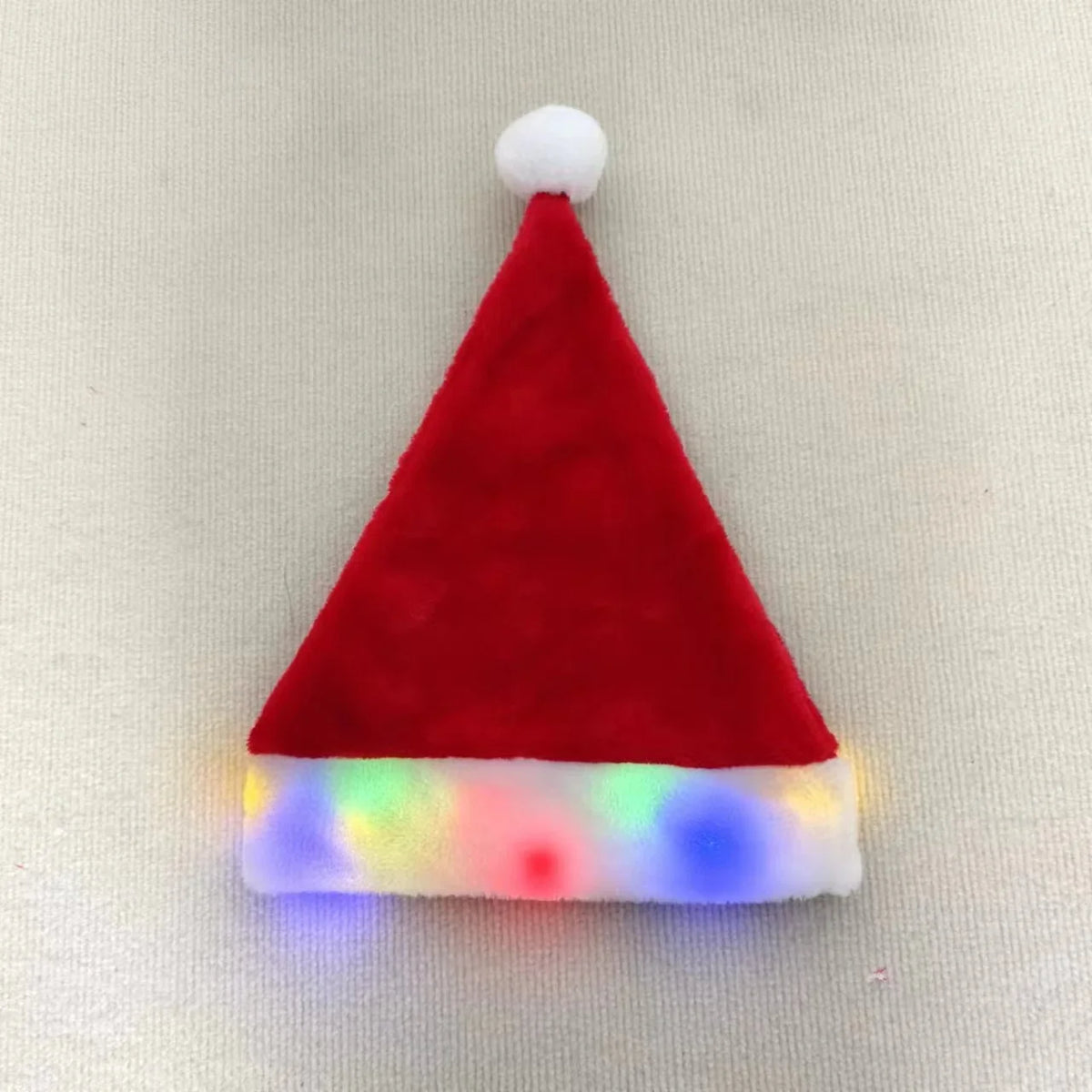 Christmas Hat Plush Light-Up Red With White Pom-Pom