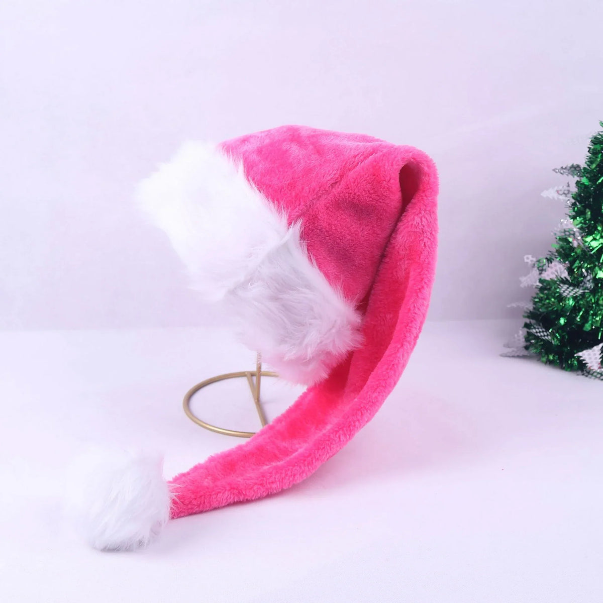 Christmas Hat Soft Fabric Plush Trim & Pom-Pom