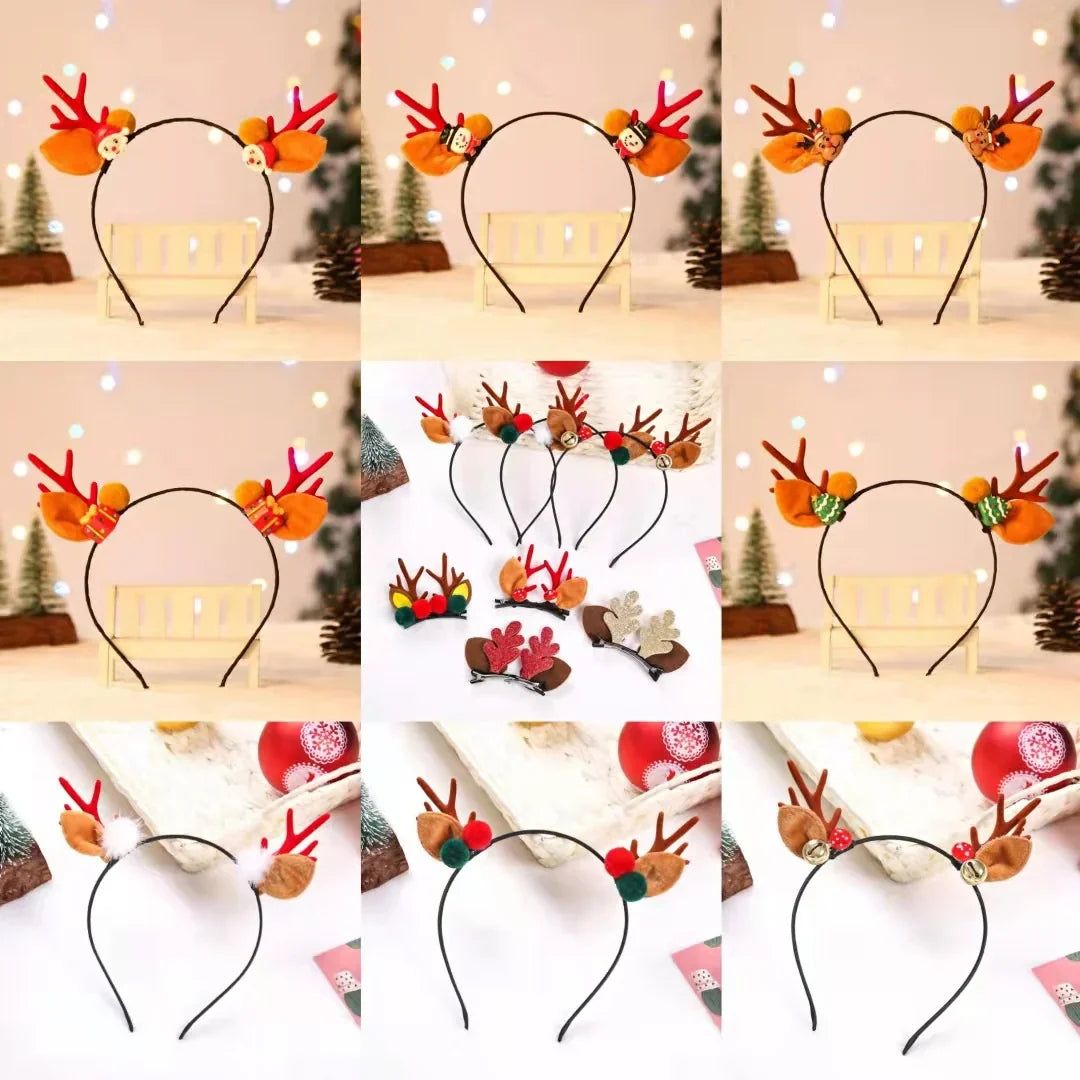 Christmas Hat Soft Plush Reindeer Antlers & Pom-Poms