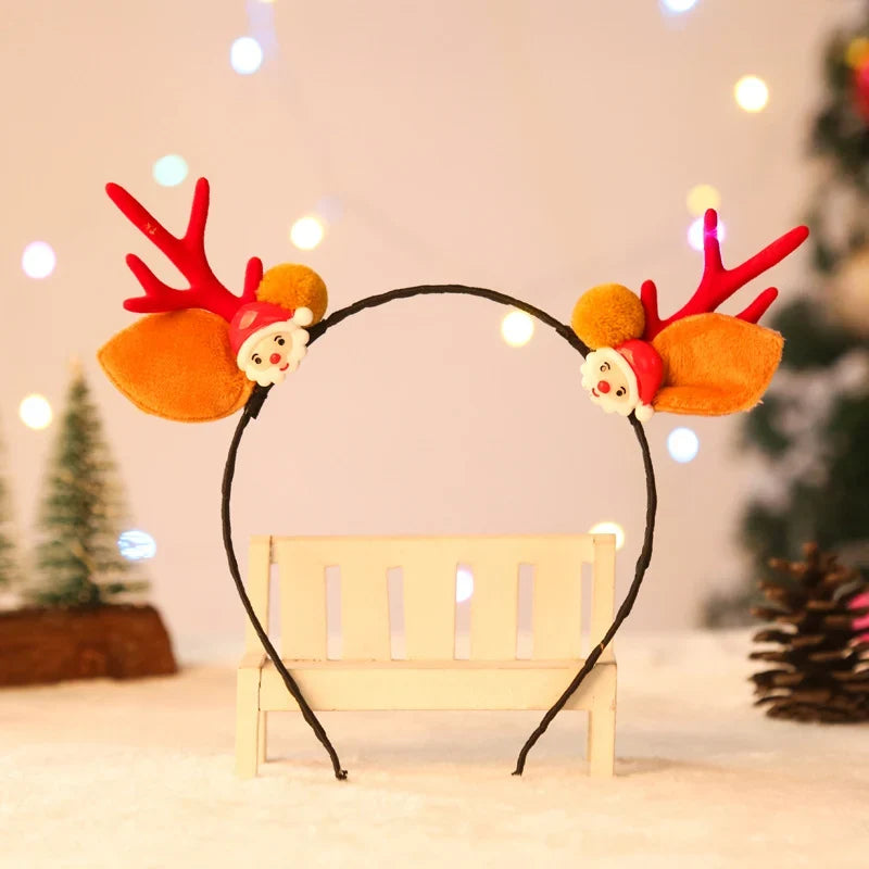 Christmas Hat Soft Plush Reindeer Antlers & Pom-Poms