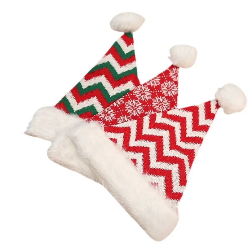 Christmas Hat Zigzag Knit Plush Trim & Elastic Fit