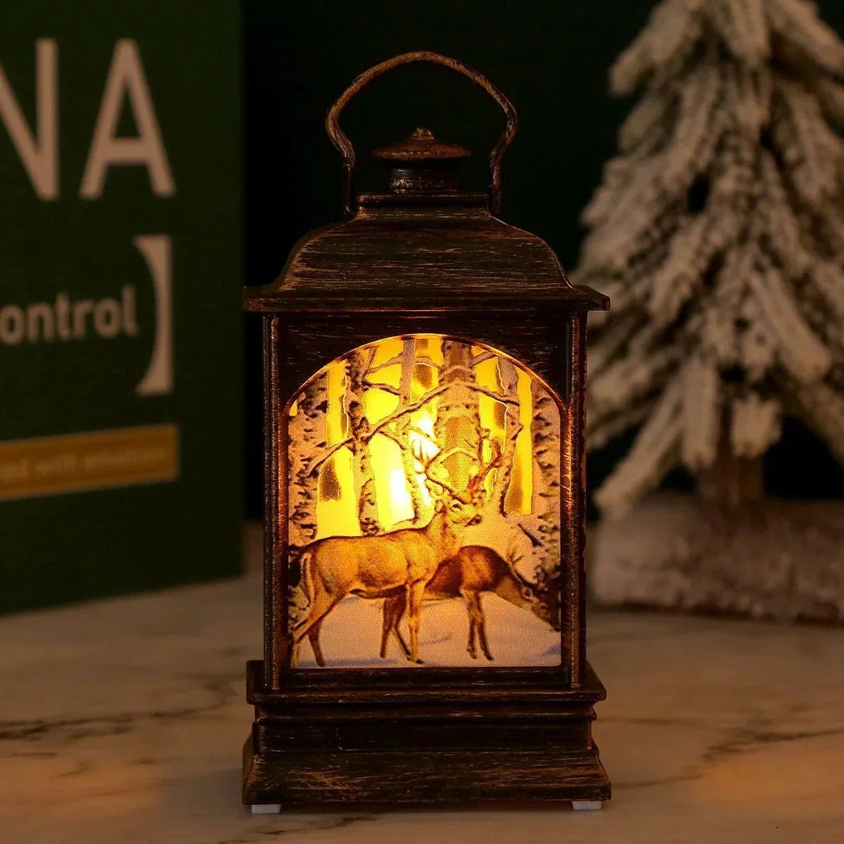 Christmas Lantern Animated Santa Motif Warm LED Battery Free