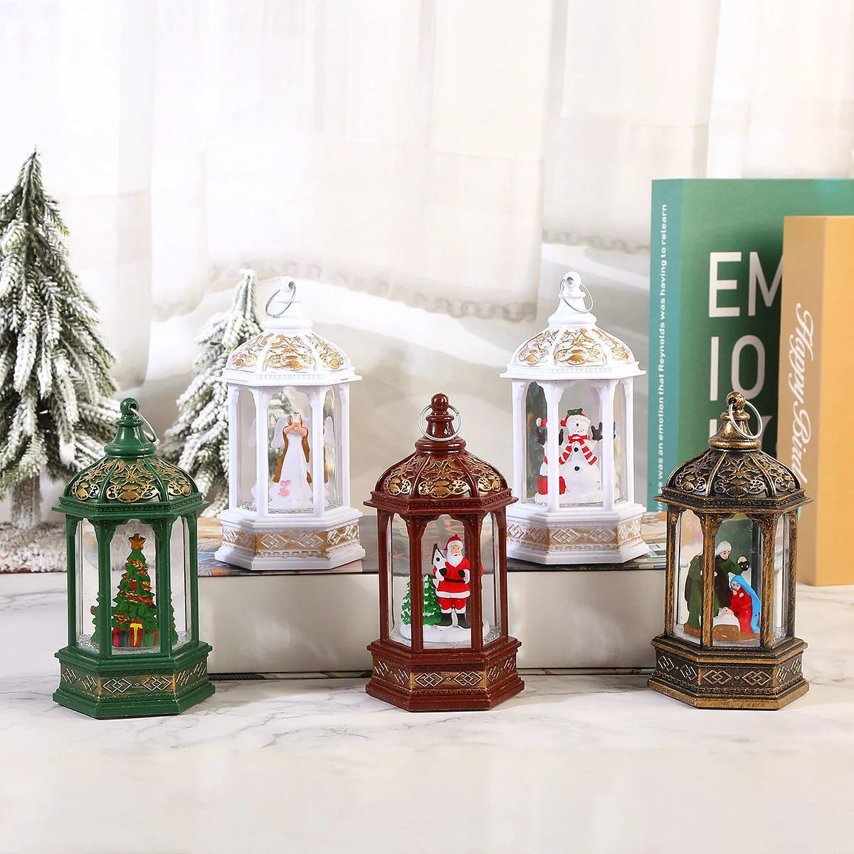Christmas Lantern Animated Santa Movement Warm LED Battery-Free