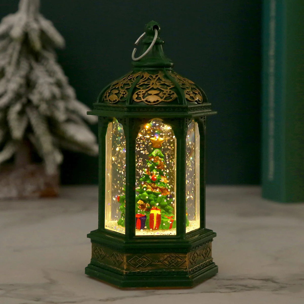 Christmas Lantern Animated Santa Movement Warm LED Battery-Free