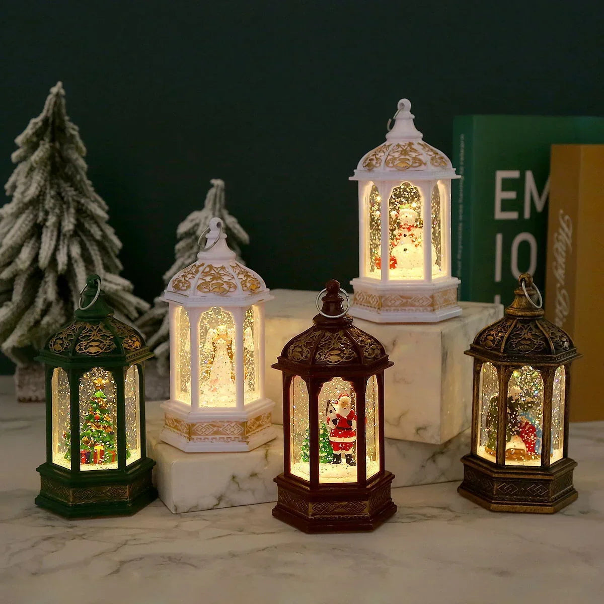 Christmas Lantern Animated Santa & Warm LED