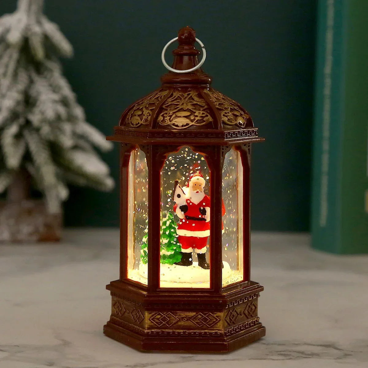 Christmas Lantern Animated Santa & Warm LED