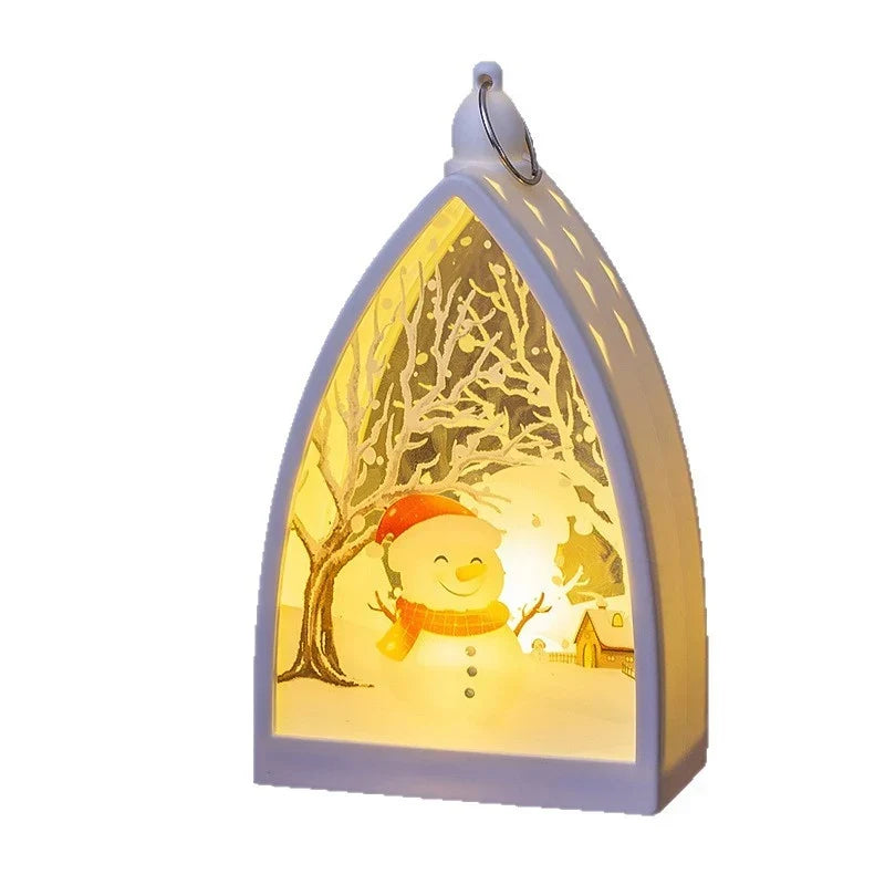 Christmas Lantern Built-In LED Santa Scene