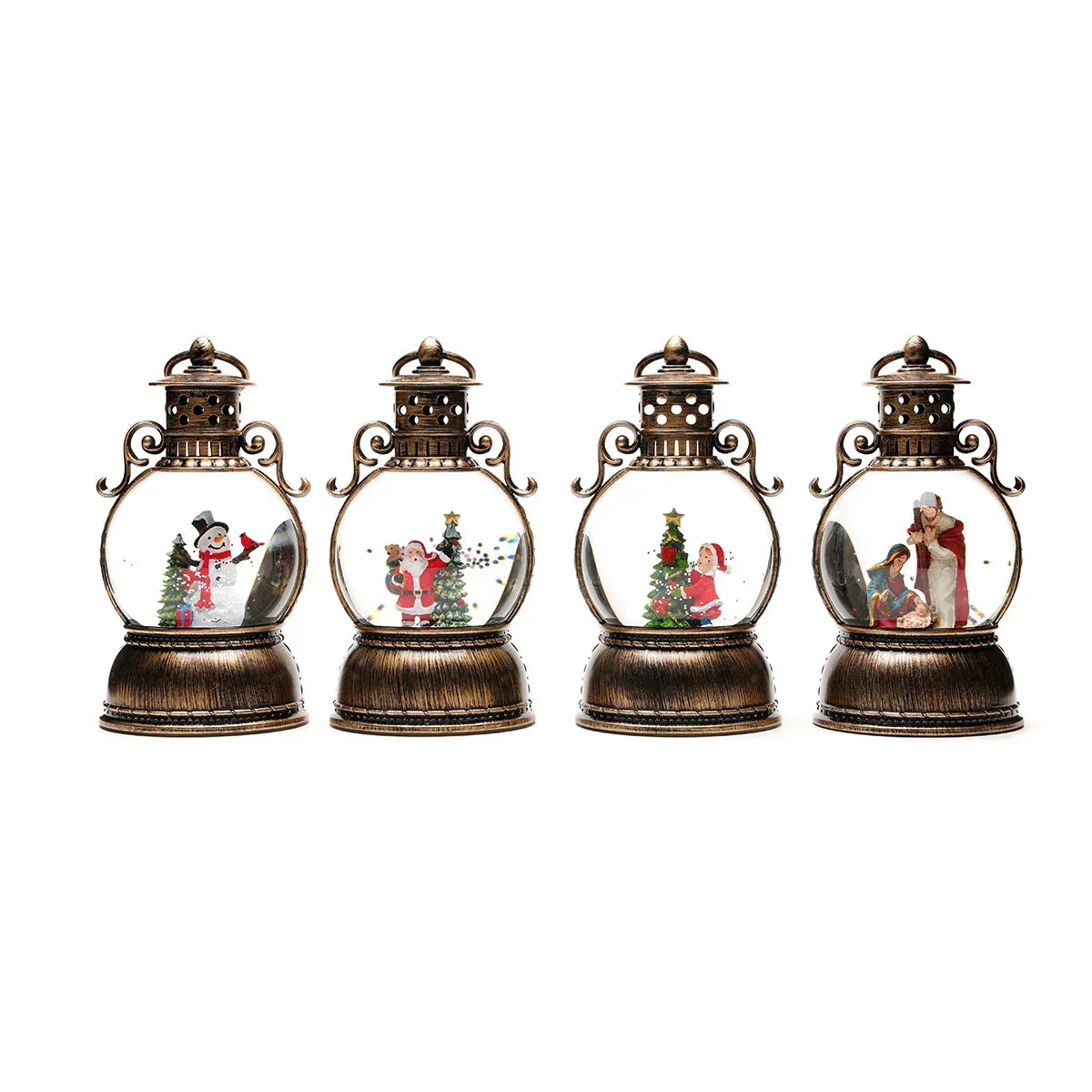 Christmas Lantern Glass Dome Winter Scene Battery-Powered LED