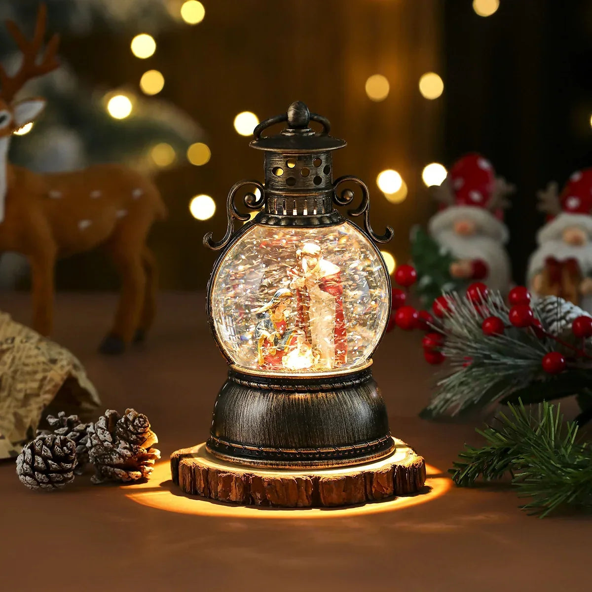 Christmas Lantern Glass Dome Winter Scene Battery-Powered LED