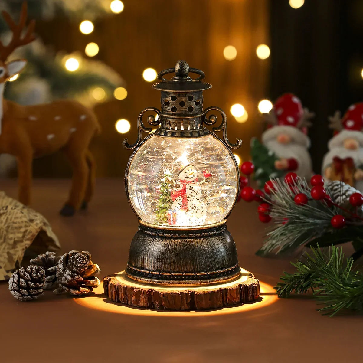 Christmas Lantern Glass Dome Winter Scene Battery-Powered LED