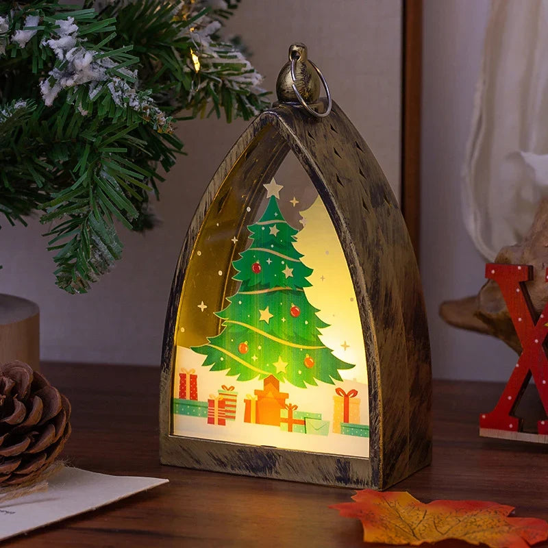 Christmas Lantern Integrated LED Santa & Snow Scene