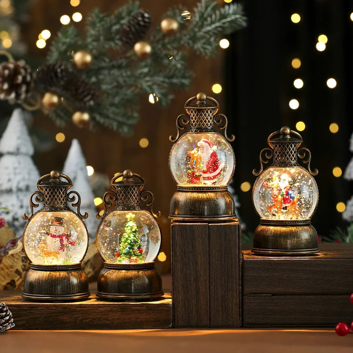 Christmas Lantern Santa Globe Cordless LED