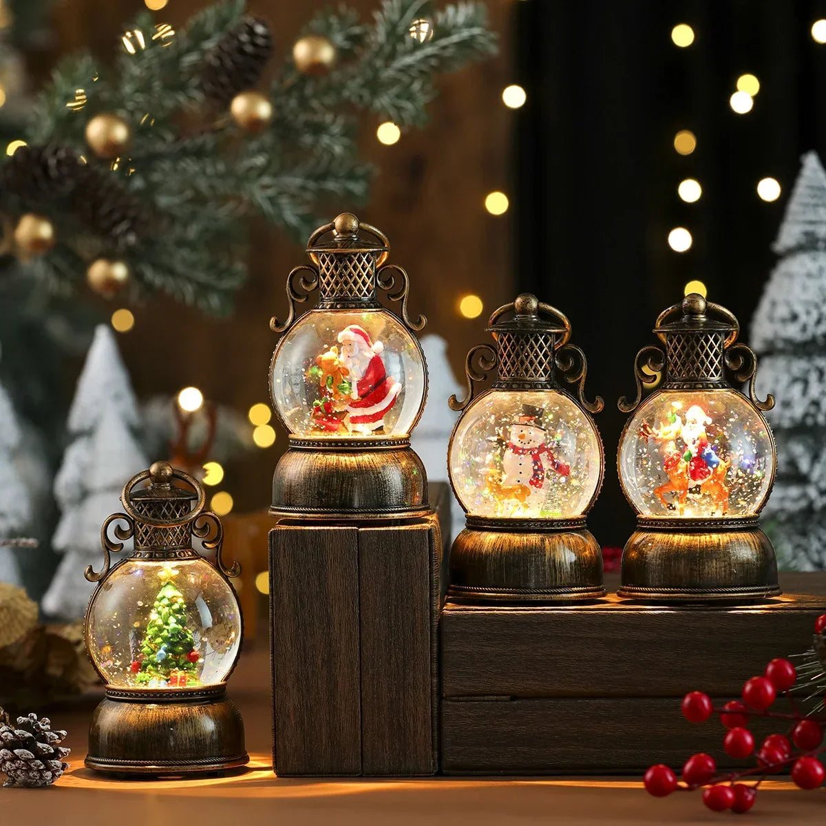 Christmas Lantern Santa Globe Cordless LED