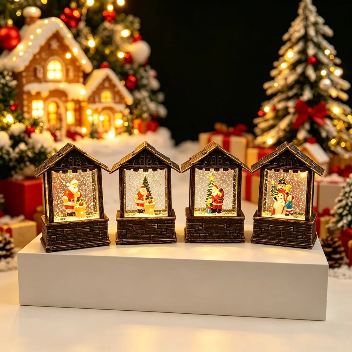 Christmas Lantern Snow Globe Built-In LED No Batteries