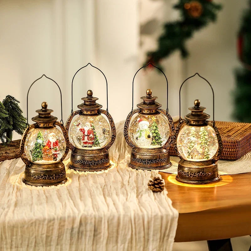 Christmas Lantern Snow Globe Warm LED Metal & Glass
