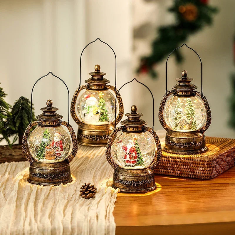 Christmas Lantern Snow Globe Warm LED Metal & Glass
