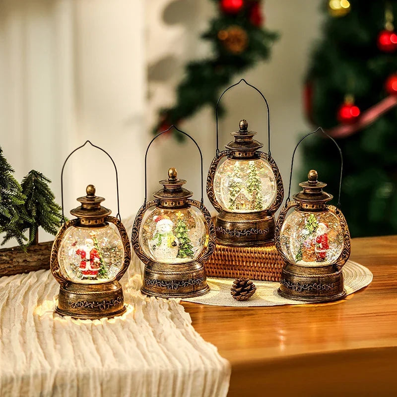 Christmas Lantern Snow Globe Warm LED Metal & Glass