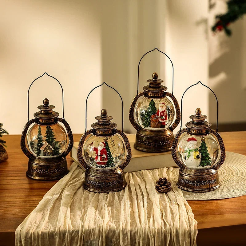 Christmas Lantern Snow Globe Warm LED Metal & Glass