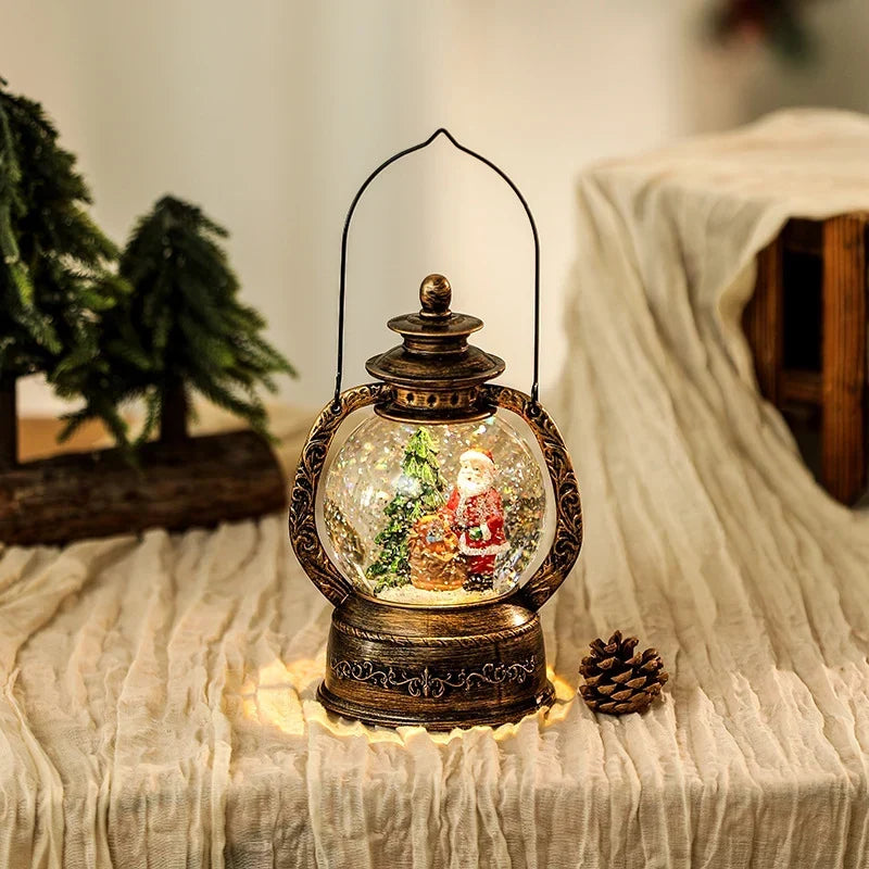 Christmas Lantern Snow Globe Warm LED Metal & Glass